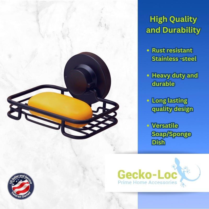 Gecko-Loc Soap Dish Suction mounting Bath soap bar Holder for Bathroom, Metal Bath Shower Bathtub Wall Tile or Kitchen Sink soap or Sponge Dishes - Black - Image 3